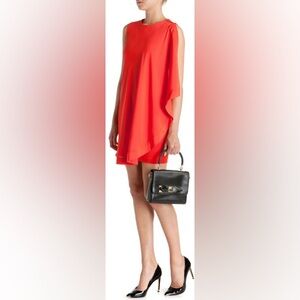 Ted Baker London Asymmetrical Coral-Red Sleeveless Shift Dress